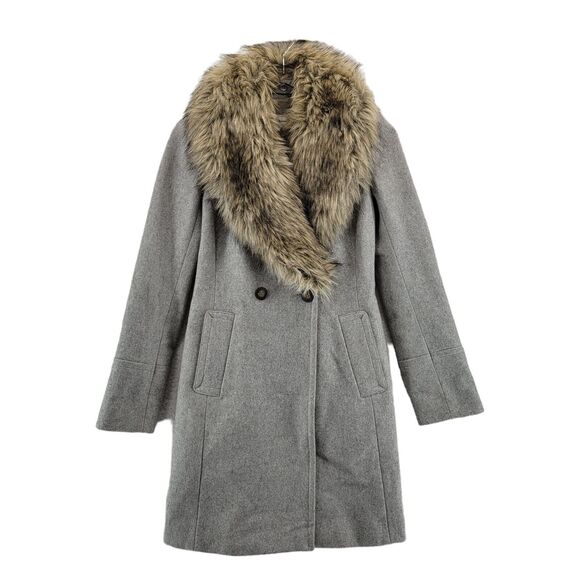 Club Monaco Winter Coat Size XS Reva Gray Wool Blend Detachable Faux Fur Trim - Picture 1 of 11